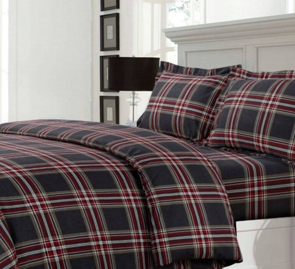 Tribeca Living Heritage Brown Plaid Cotton Flannel Standard Shams Set of 2 NEW